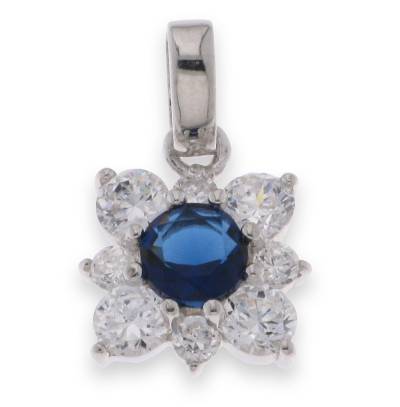Sterling Silver Cubic Zirconia And Blue Pendant