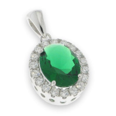 Sterling Silver Cubic Zirconia And Green Pendant