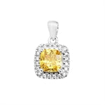 Sterling Silver Cubic Zirconia And Citrine Square Pendant