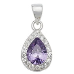 Sterling Silver Cubic Zirconia And Amethyst Pear Pendant