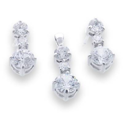 Sterling Silver Cubic Zirconia Pendant And Earring Set
