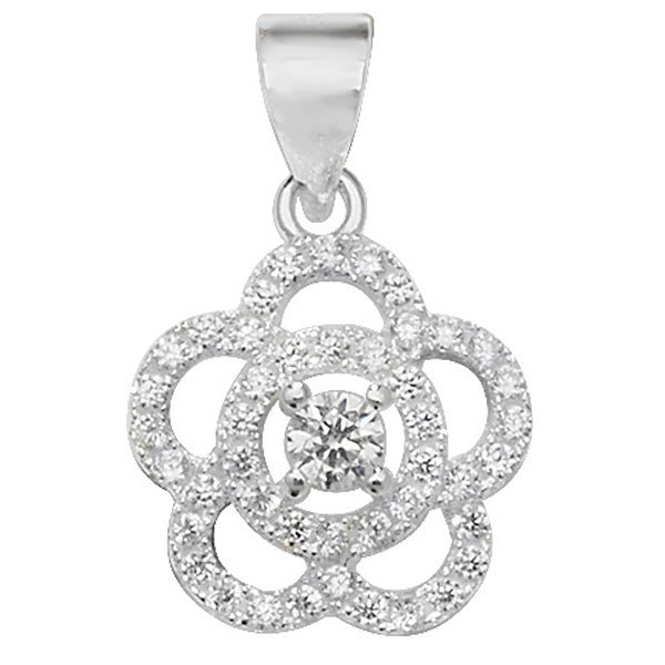 Sterling Silver Cubic Zirconia Flower Pendant