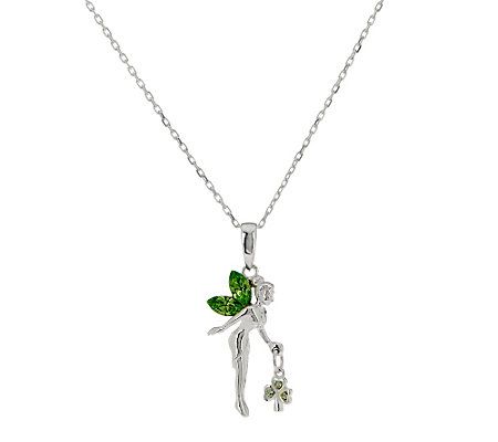 Sterling Silver Fairy Pendant With Green Cubic Zirconia