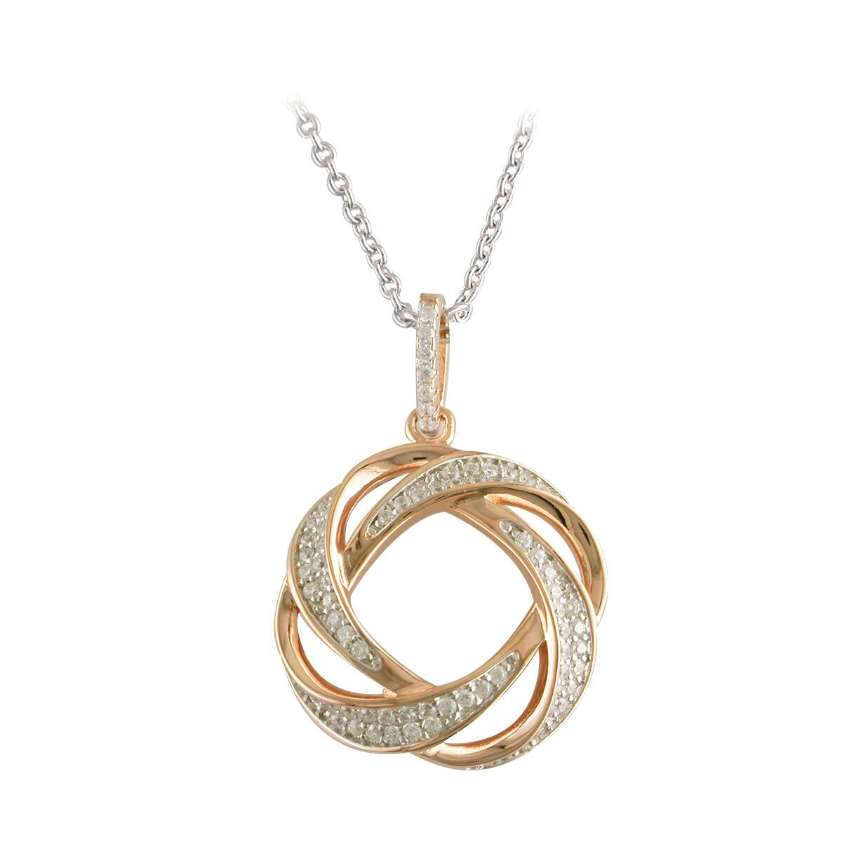 Sterling Silver Cubic Zirconia And Rose Knot Circle Pendant