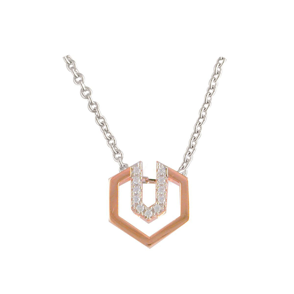 Sterling Silver Cubic Zirconia U Shape Pendant In Rose