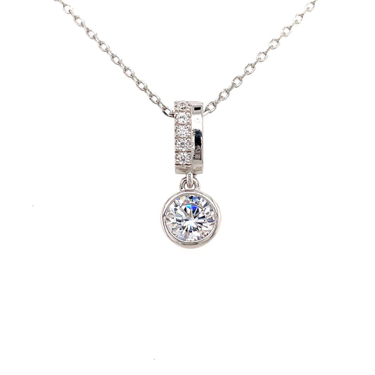 Sterling Silver Round Pendant With Cubic Zirconia Bail