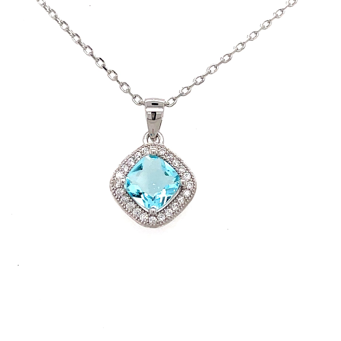 Sterling Silver Blue Diamond Cluster Cubic Zirconia Pendant