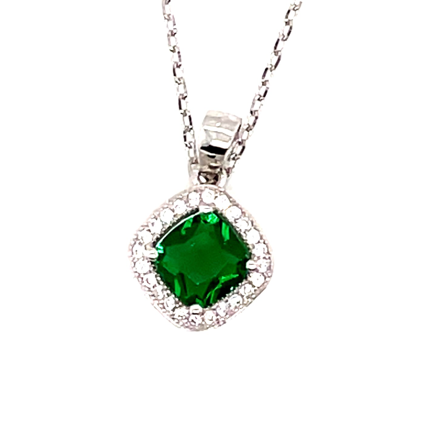 Sterling Silver Cubic Zirconia Pendant With Green Stone