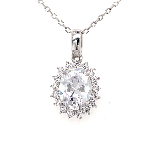 Sterling Silver Oval Cluster Cubic Zirconia Pendant