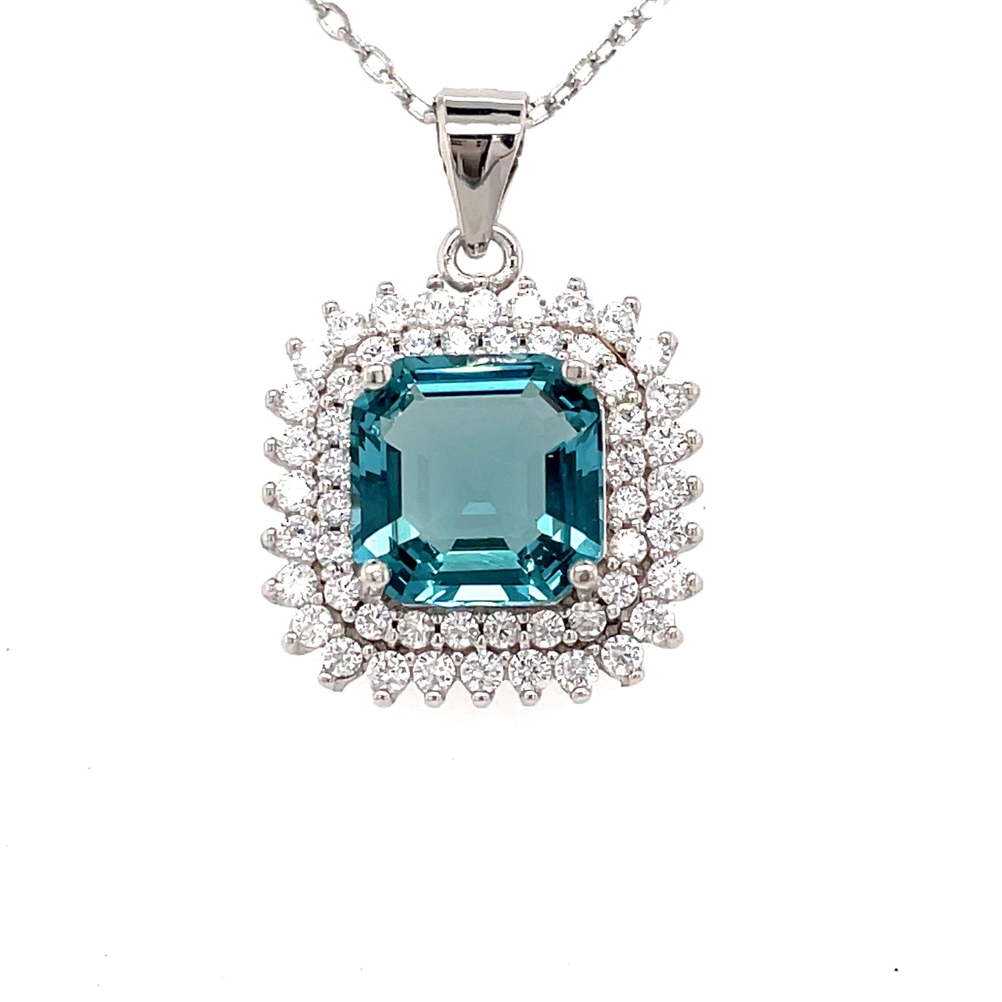 Sterling Silver Cubic Zirconia Square Cluster Pendant
