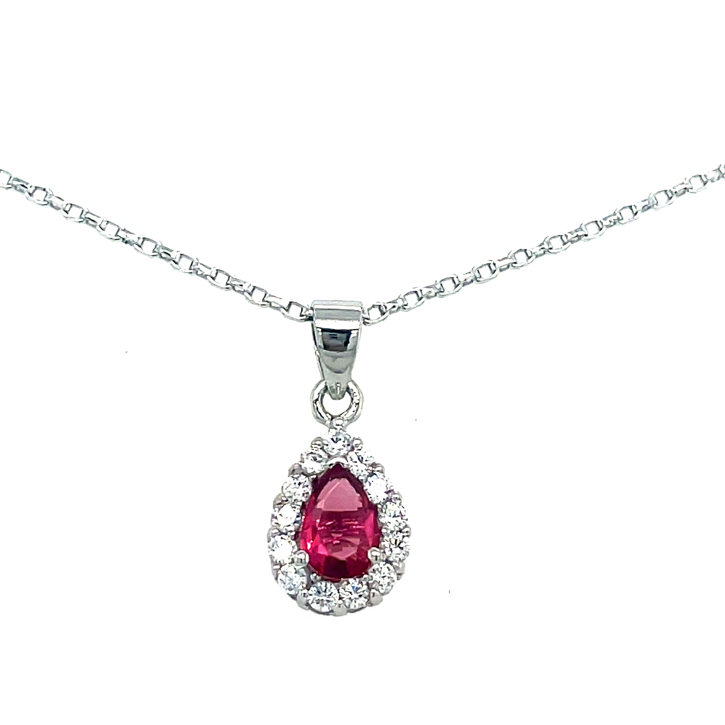 Sterling Silver Cubic Zirconia Red Pendant And Earring Set