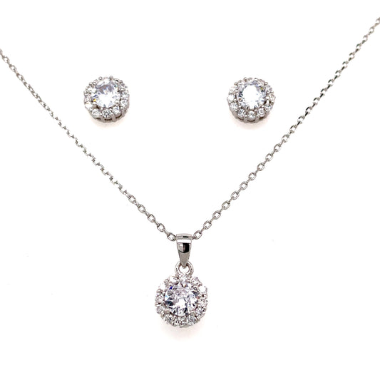 Sterling Silver Cubic Zirconia Pendant And Earring Set
