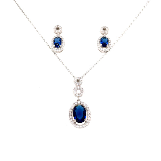 Sterling Silver Cubic Zirconia Oval Pendant And Earring Set