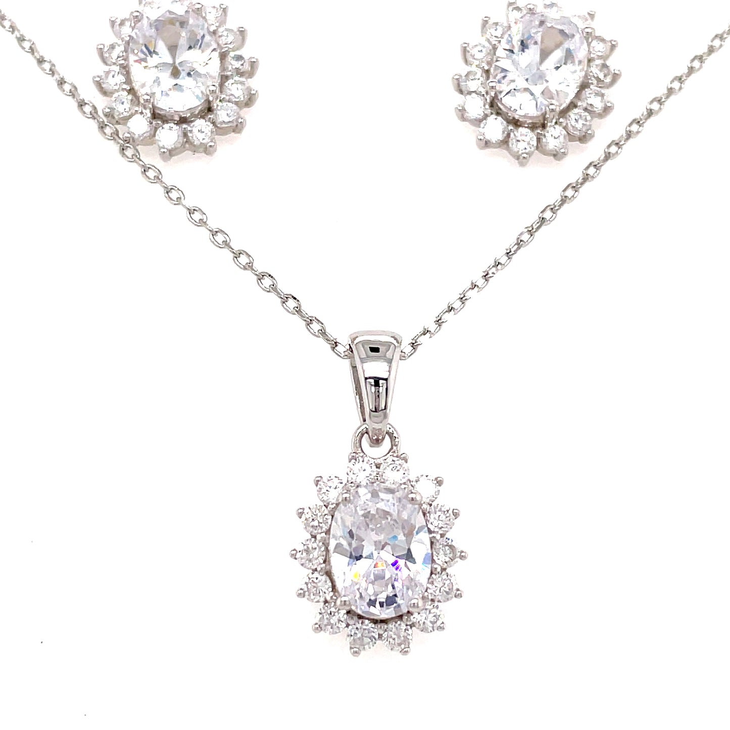 Sterling Silver Cubic Zirconia Pendant And Earring Set