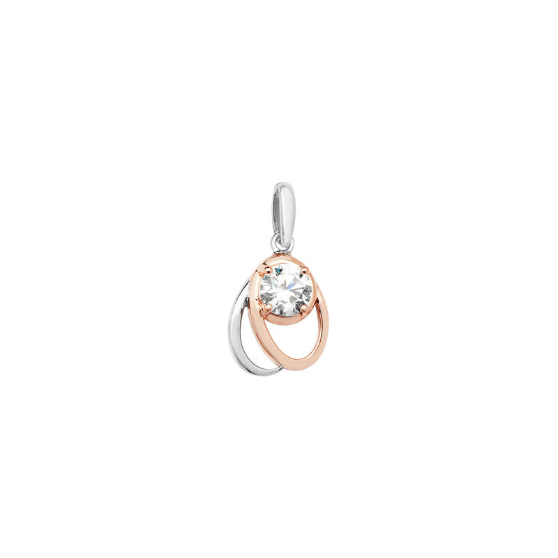 Silver Pendant Two Tone Cubic Zirconia Swirl