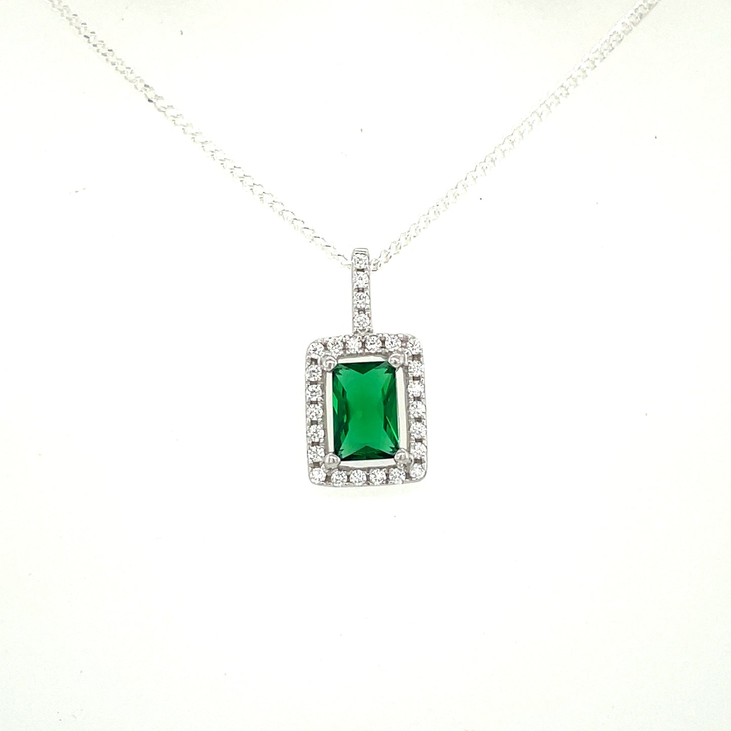 Sterling Silver Cubic Zirconia/Green Square Cluster Pendant