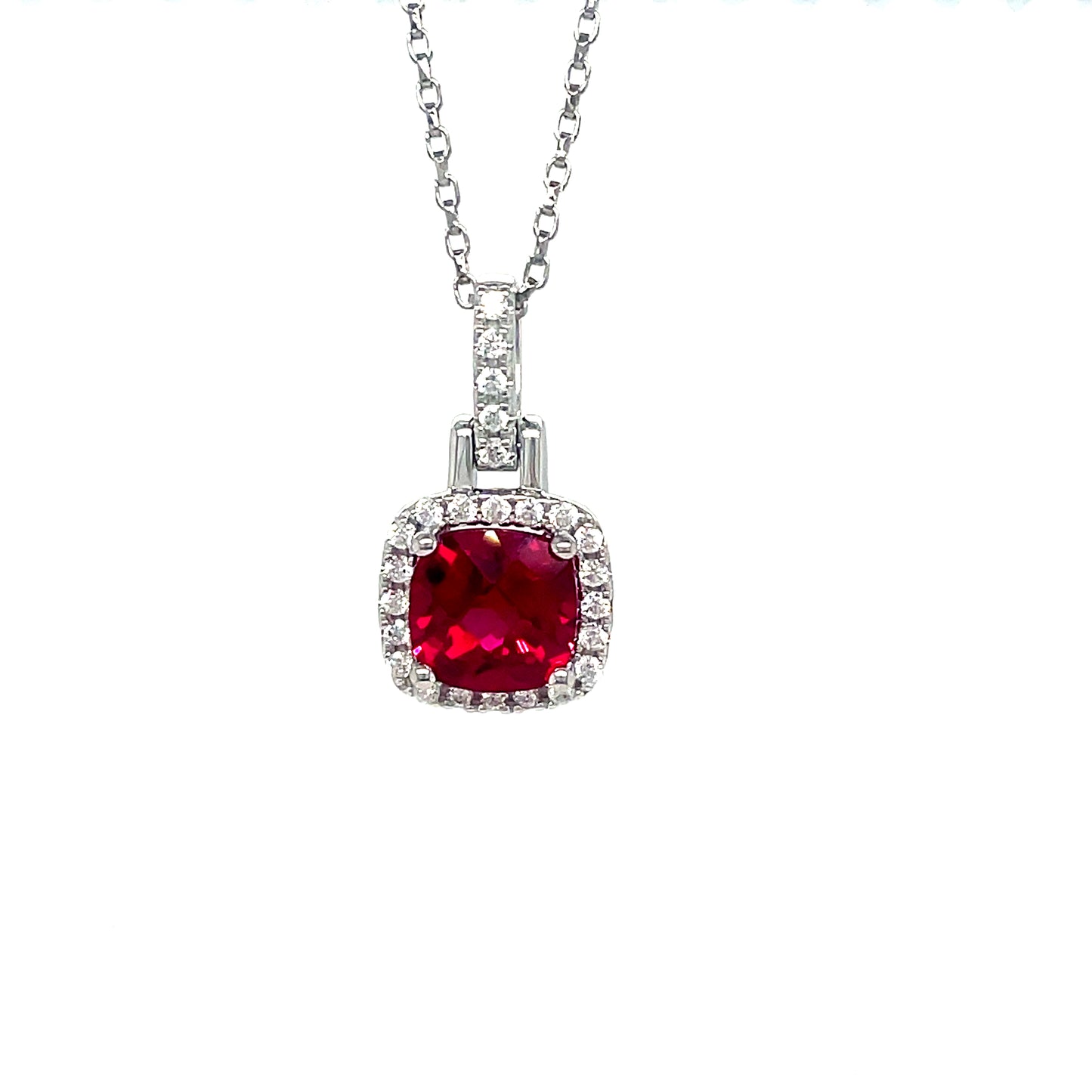 Sterling Silver Red/Cubic Zirconia Square Cluster Pendant