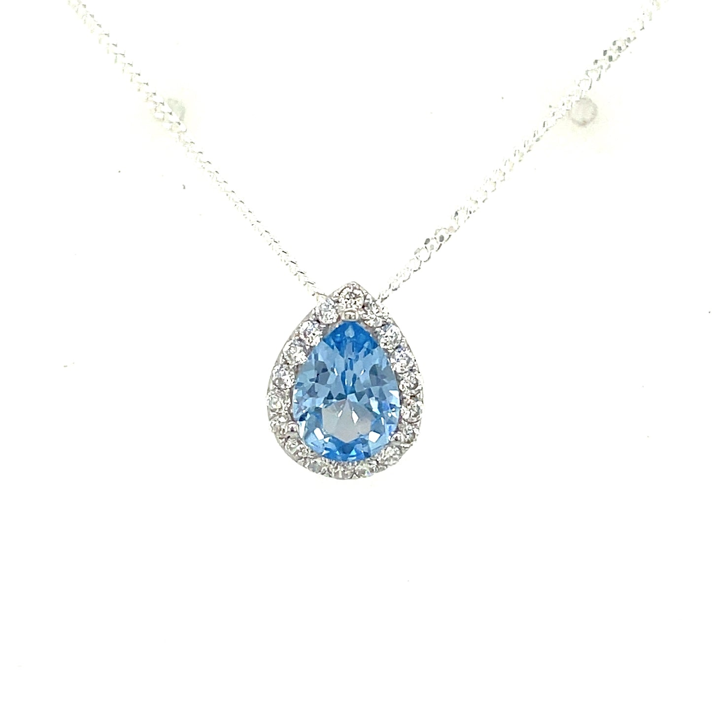Sterling Silver Blue/Cubic Zirconia Pear Cluster Slider Pendant