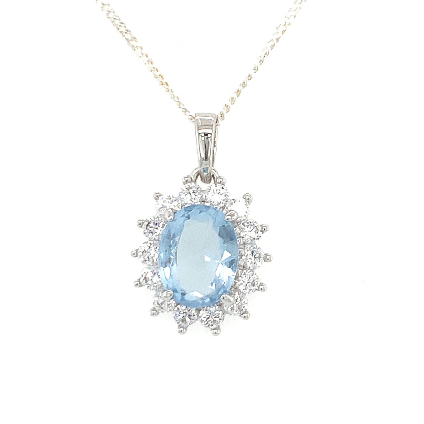 Sterling Silver Aquamarine And Cubic Zirconia Cluster Pendant