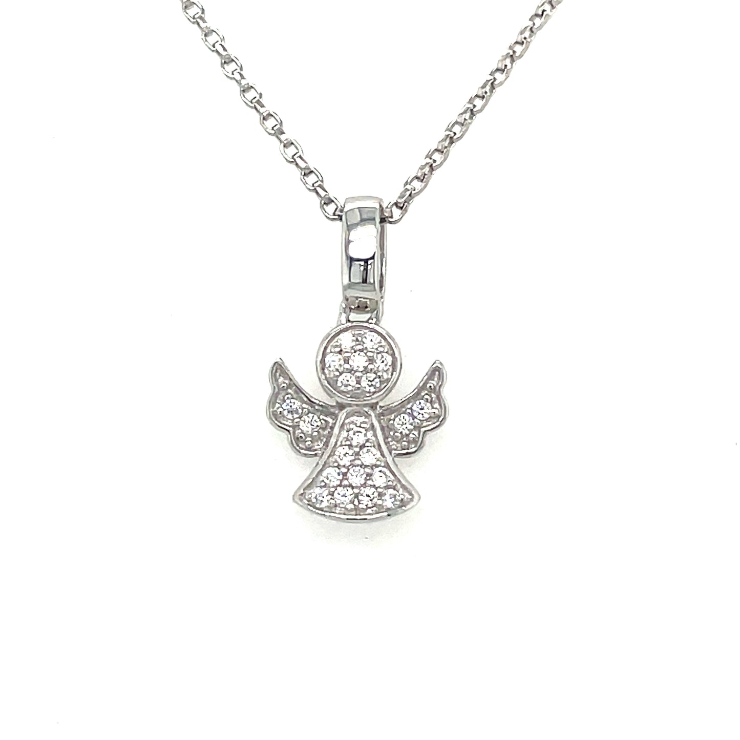Sterling Silver Cubic Zirconia Pave Set Angel Pendant