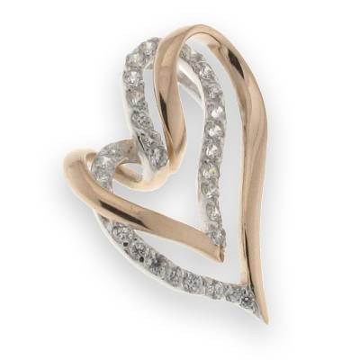 Sterling Silver Cubic Zirconia Two Color Heart Pendant
