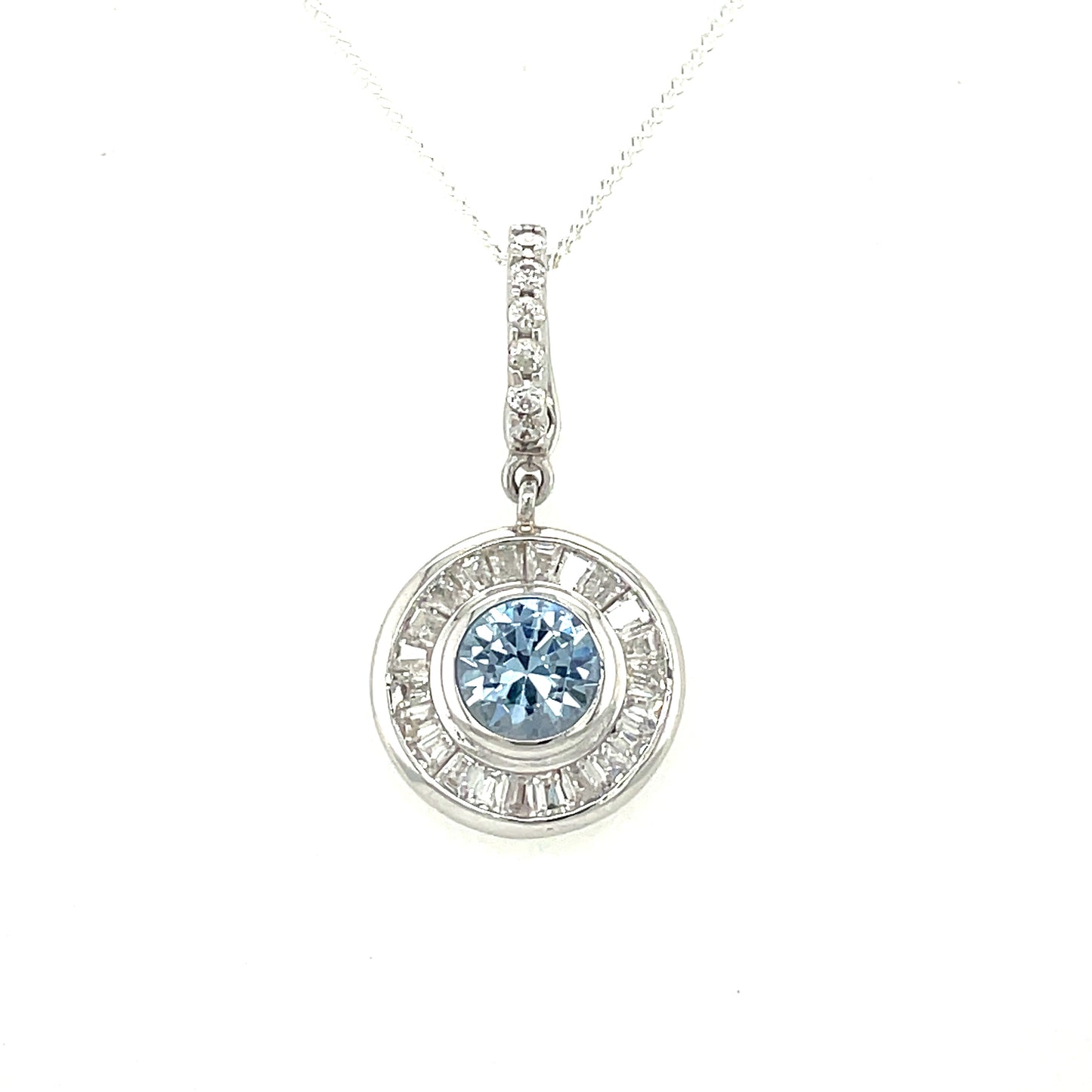 Sterling Silver Cubic Zirconia/Blue Round Cluster Pendant