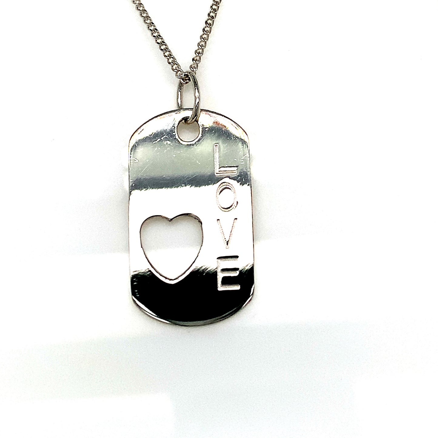 Sterling Silver Cut Out Hear 'Love' Dog Tag Pendant