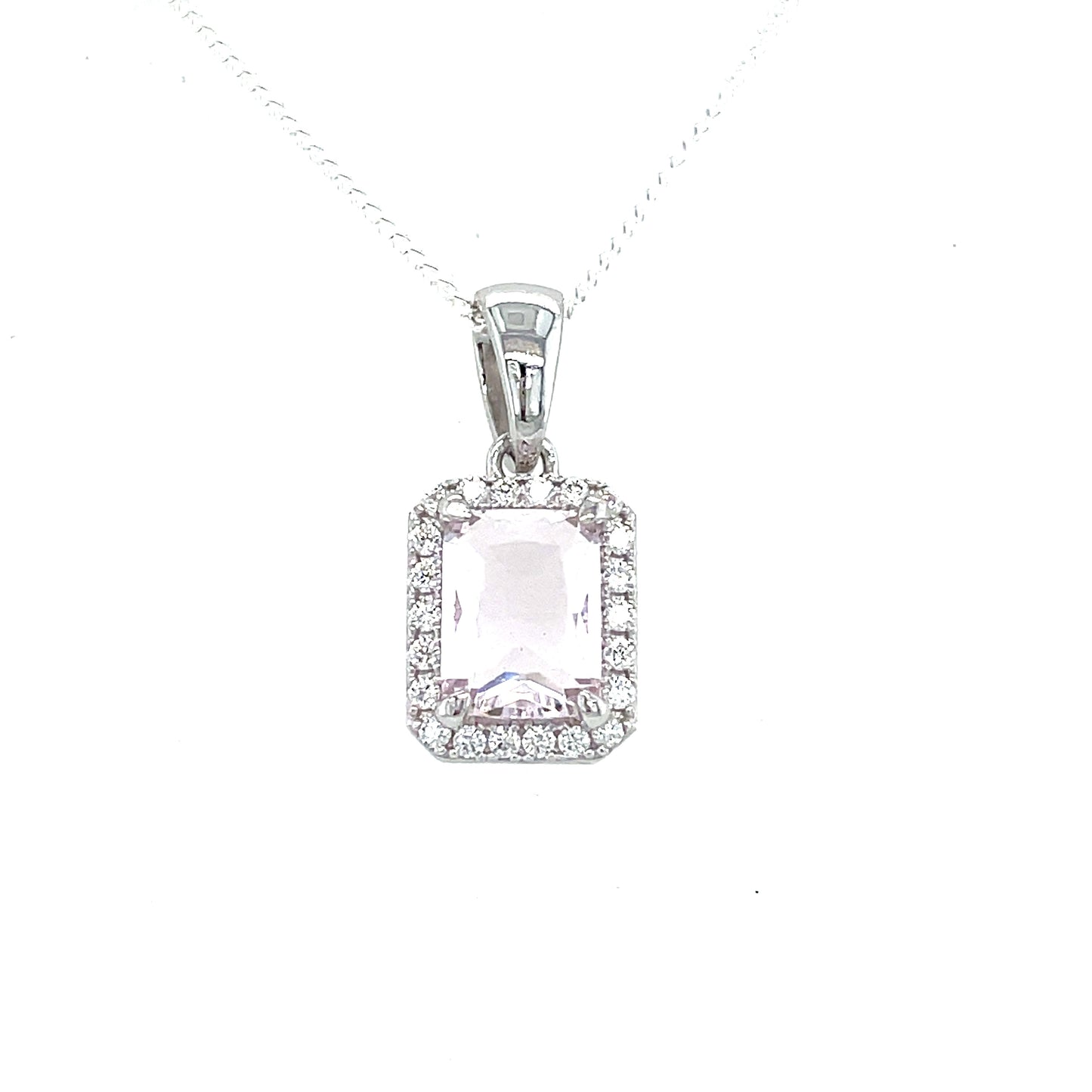 Sterling Silver Cubic Zirconia/Pink Emerald Cut Pendant
