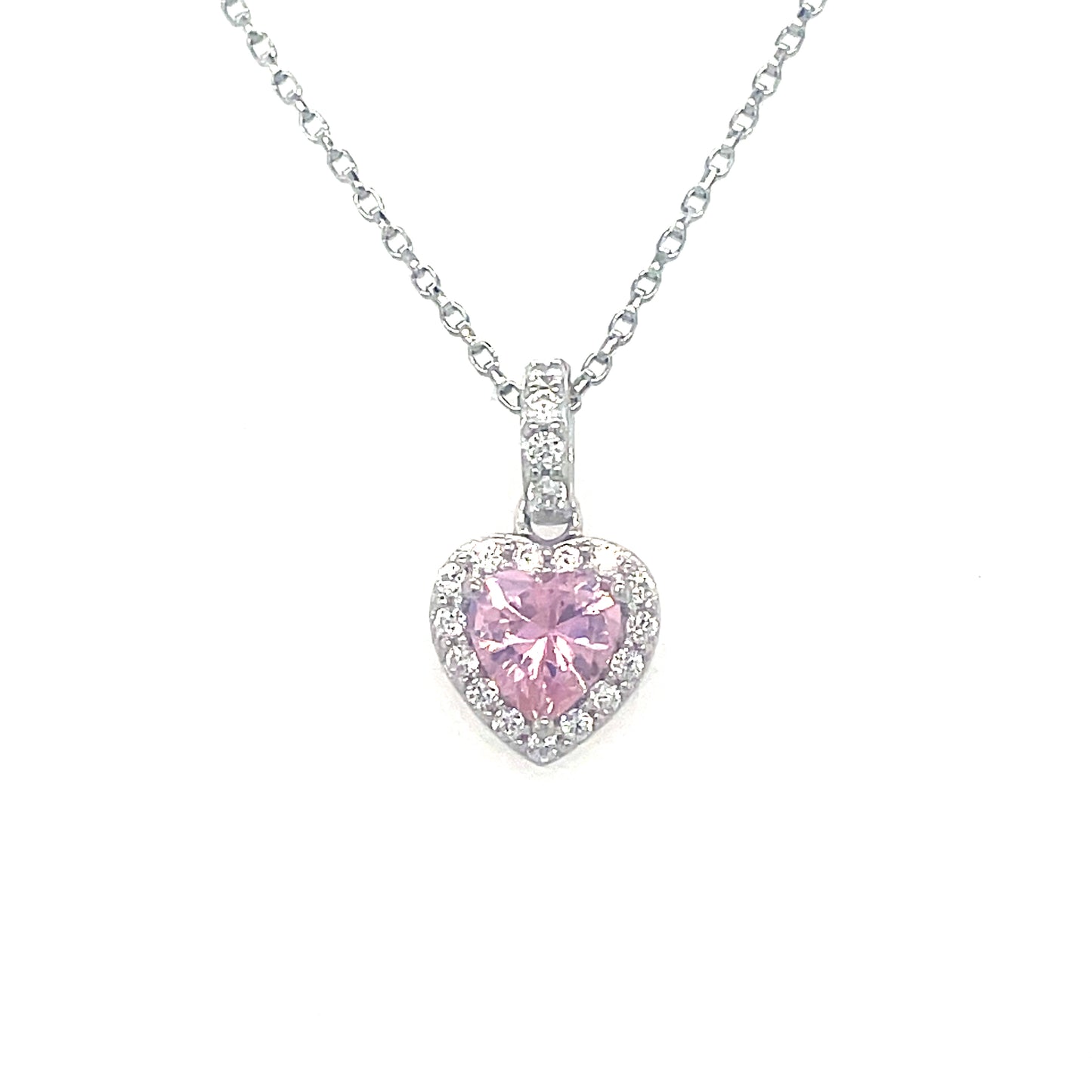 Sterling Silver Cubic Zirconia Pink Heart Pendant