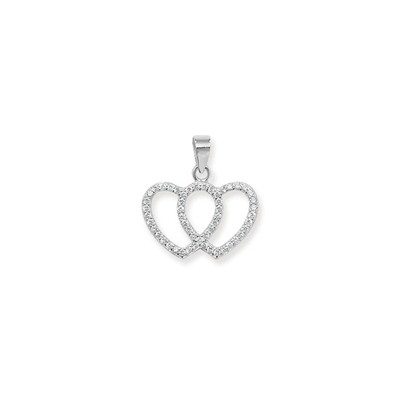 Sterling Silver Crossover Open Heart Cubic Zirconia Pendant
