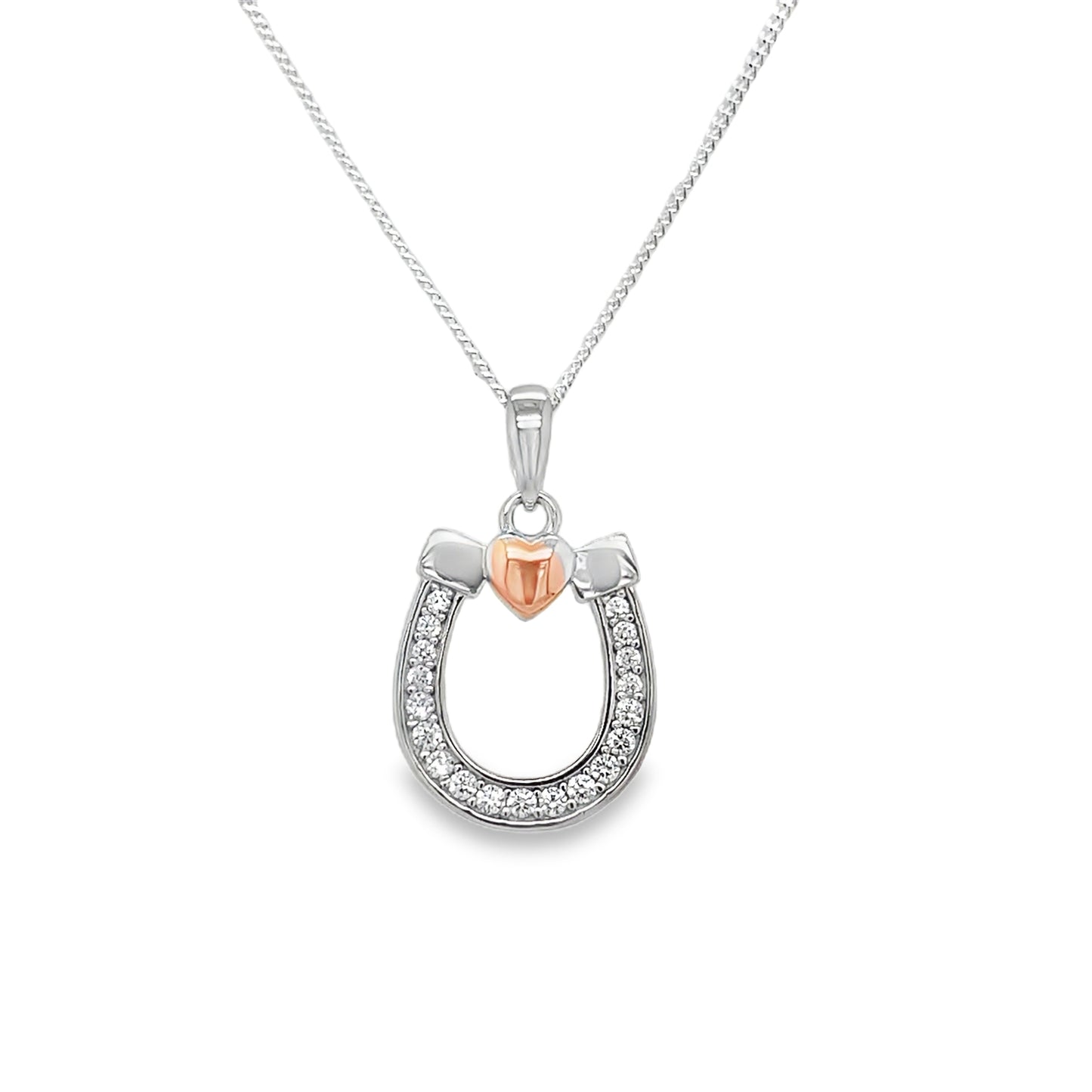Sterling Silver Rose Plated Cubic Zirconia Horseshoe Pendant