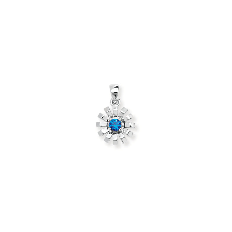 Sterling Silver Blue Cubic Zirconia Centre Daisy Pendant