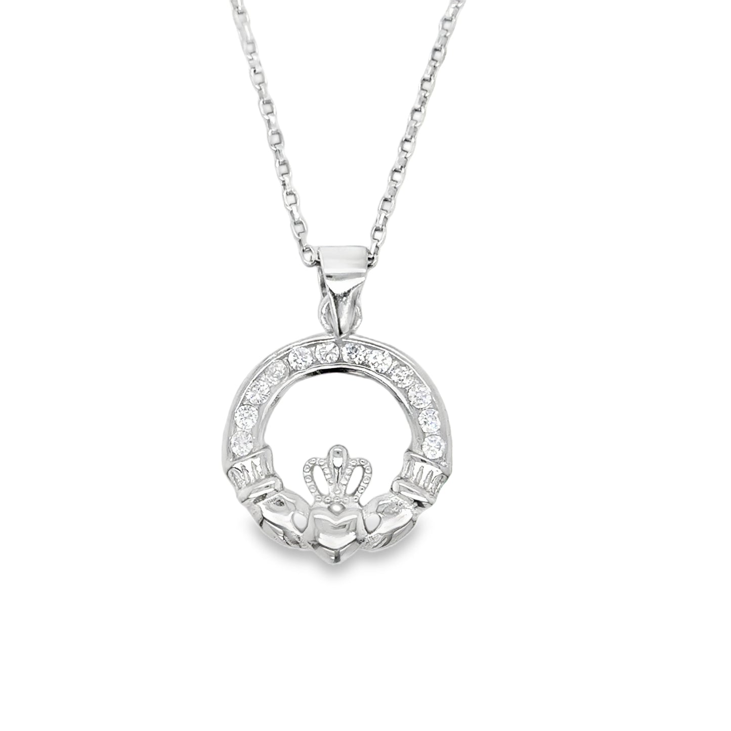 Sterling Silver Claddagh CZ channel set pendant