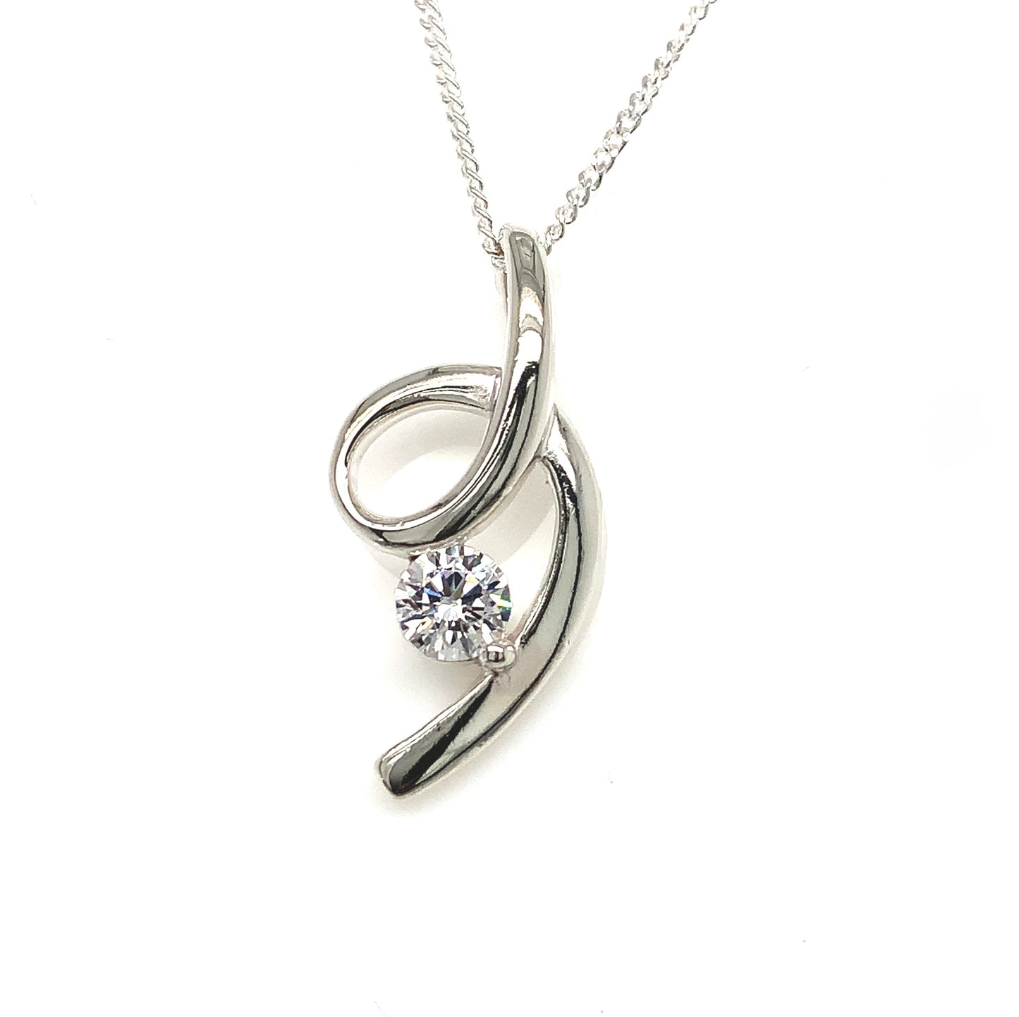 Sterling Silver Cubic Zirconia Twist Pendant