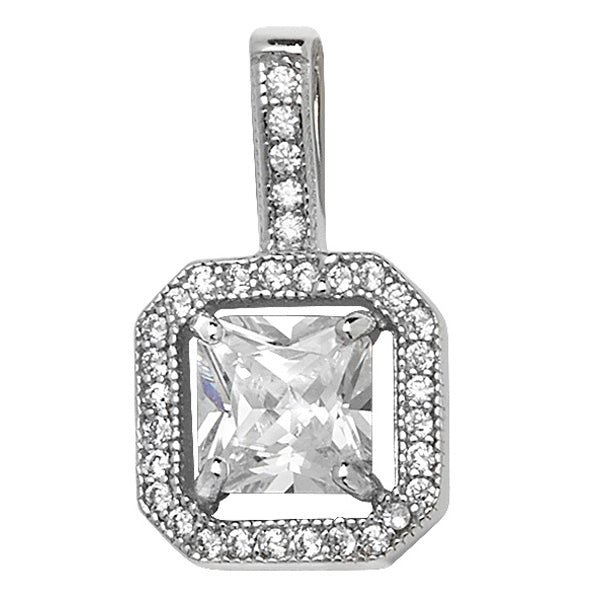 Sterling Silver Cubic Zirconia Square Pendant