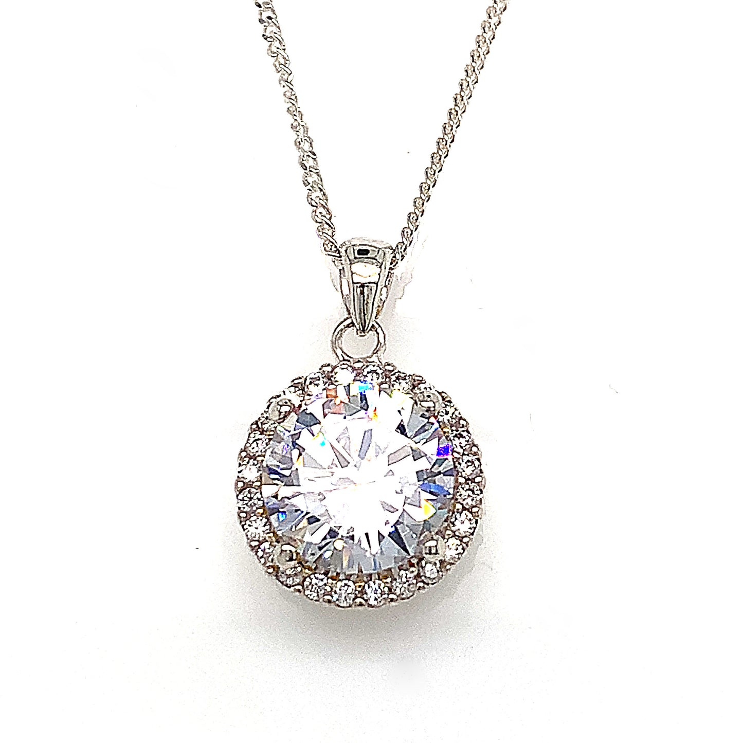 Sterling Silver Stone Set Halo Pendant