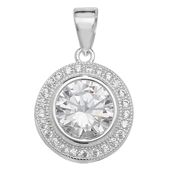 Sterling Silver Cubic Zirconia Round Pendant