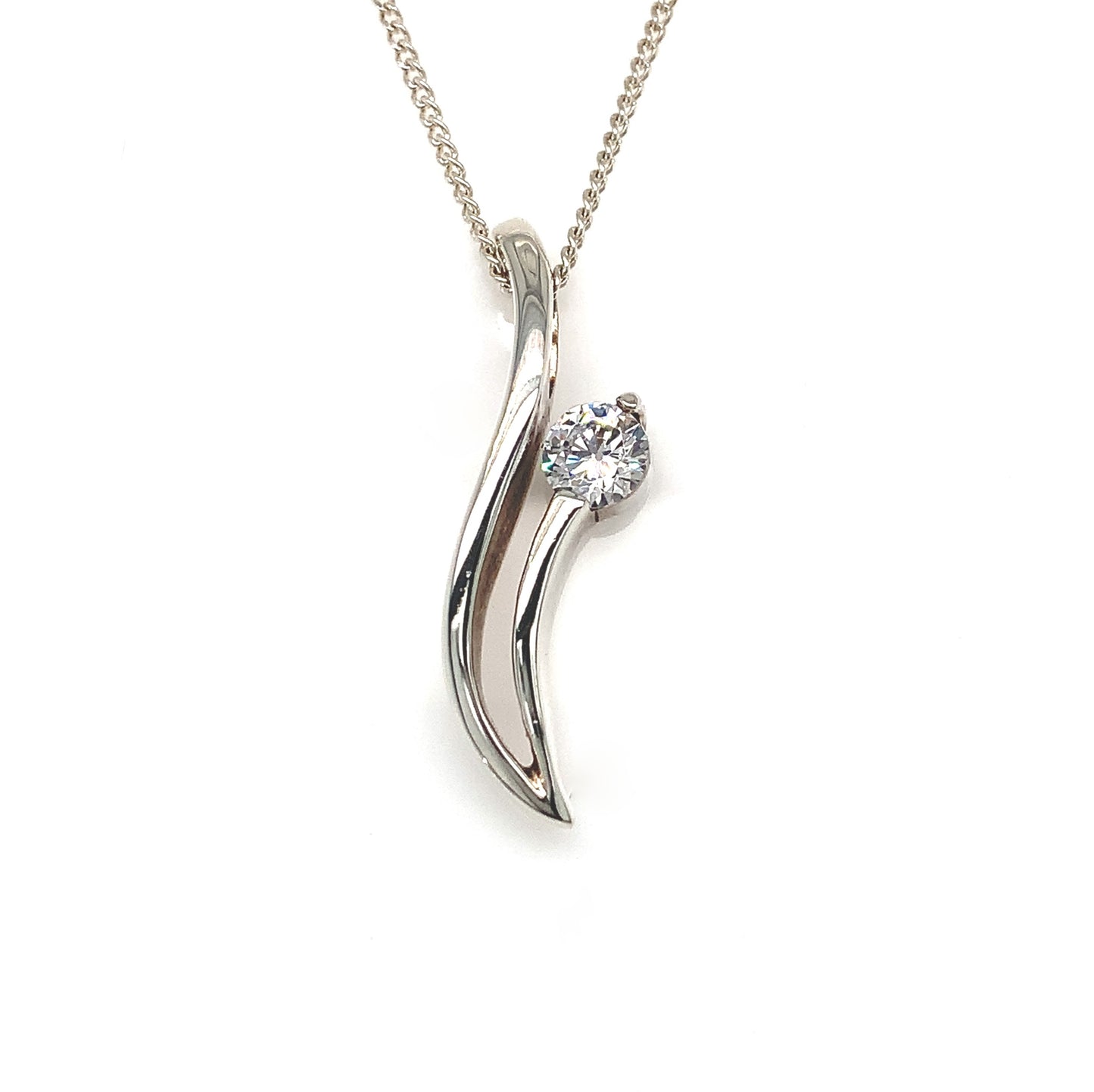 Sterling Silver Cubic Zirconia Curved Pendant