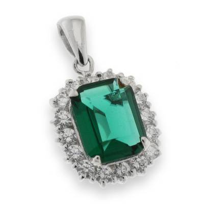 Sterling Silver Green And Cubic Zirconia Pendant