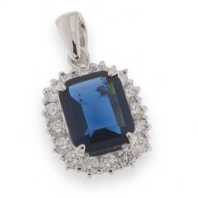 Sterling Silver Blue And Cubic Zirconia Pendant