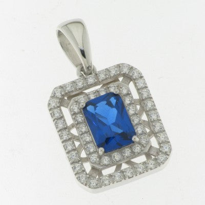 Sterling Silver Blue And Cubic Zirconia Pendant