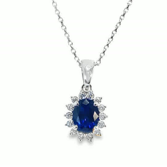 Sterling Silver Cubic Zirconia And Blue Pendant