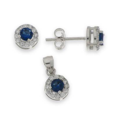 Sterling Silver Blue And Cubic Zirconia Pendant And Earring Set