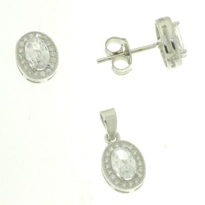 Sterling Silver Cubic Zirconia Pendant And Earring Set