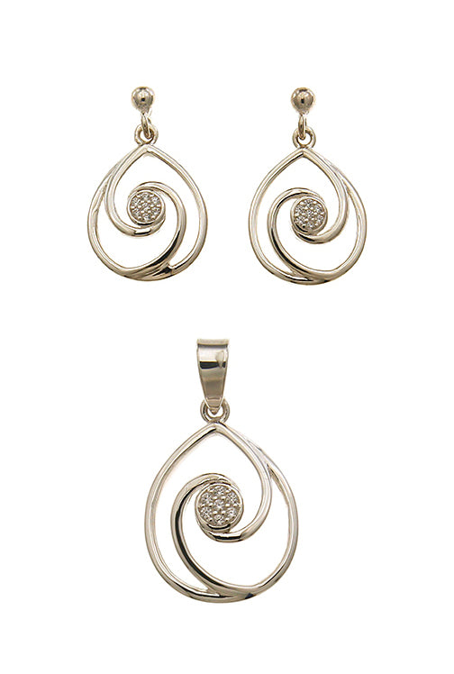 Sterling Silver Swirl Pendant And Earring Set