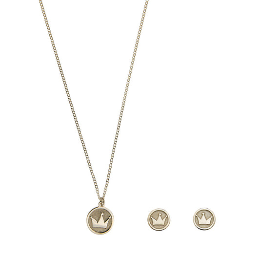 Sterling Silver Crown Pendant And Earring Set