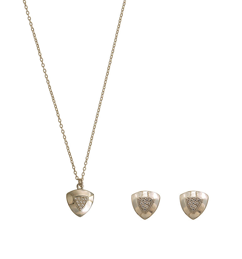 Sterling Silver Triangle Pendant And Earring Set