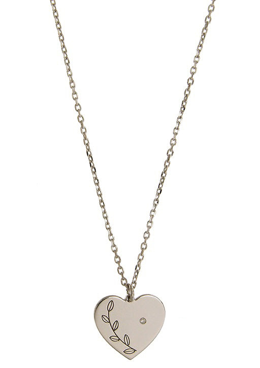 Sterling Silver Heart Disc With Flower Cubic Zirconia Pendant