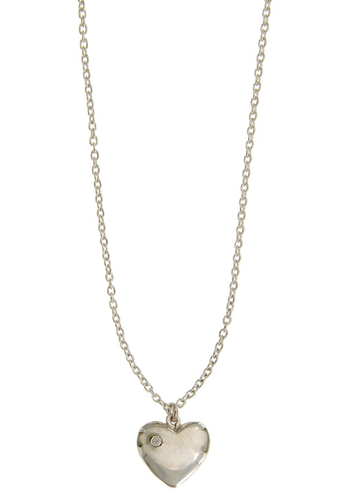 Sterling Silver Solid Heart With Cubic Zirconia Pendant
