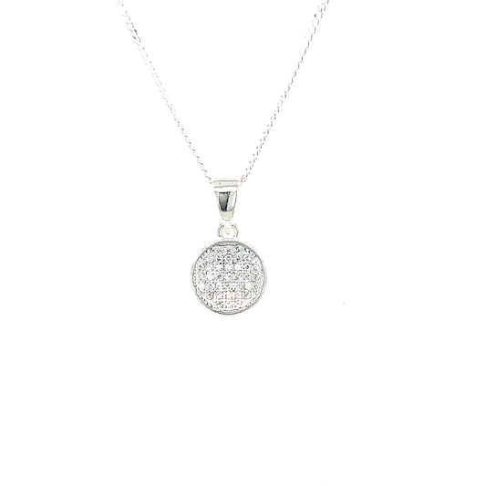 Sterling Silver Cubic Zirconia  Pave Set Round Pendant